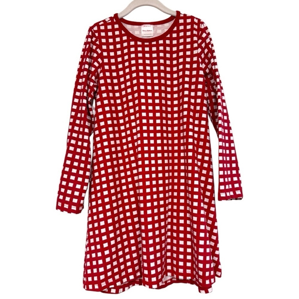 Hanna Andersson Red White Check Grid Long Sleeve Play Dress Girls 6-7 120cm